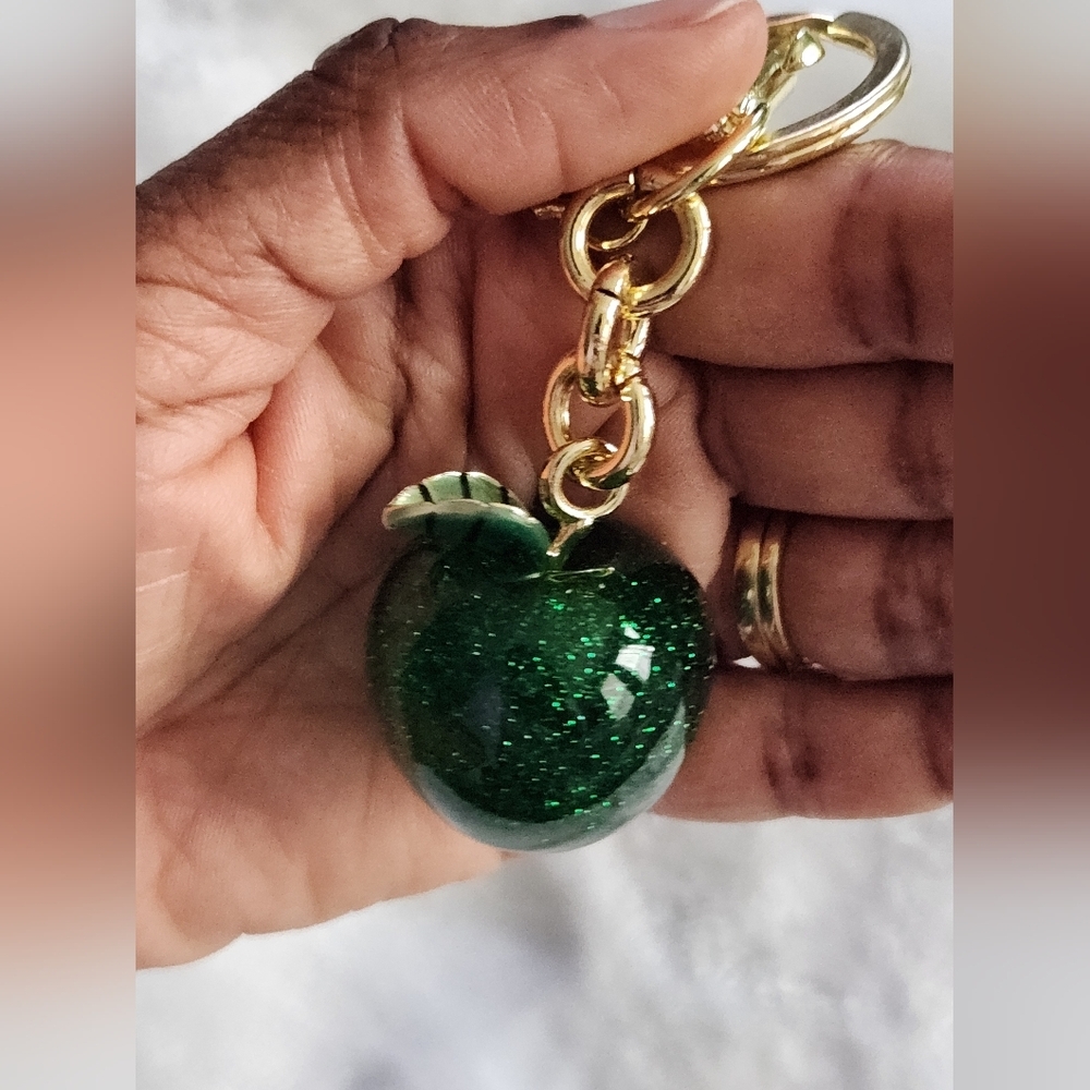 Glittery Green Apple Keychain C Logo Inspired Bag Charm - Picture 6 of 9